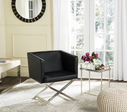 Safavieh Celine Modern Glam Chrome Upholstered Cross Leg Chair