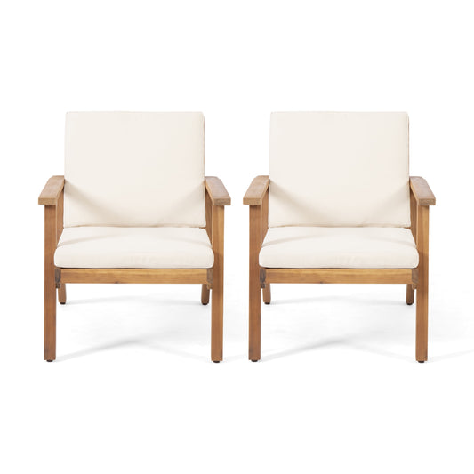 Sasha Modern Acacia Wood Club Chairs with Water-Resistant Cushions Brown Patina/Cream (Set of 2)