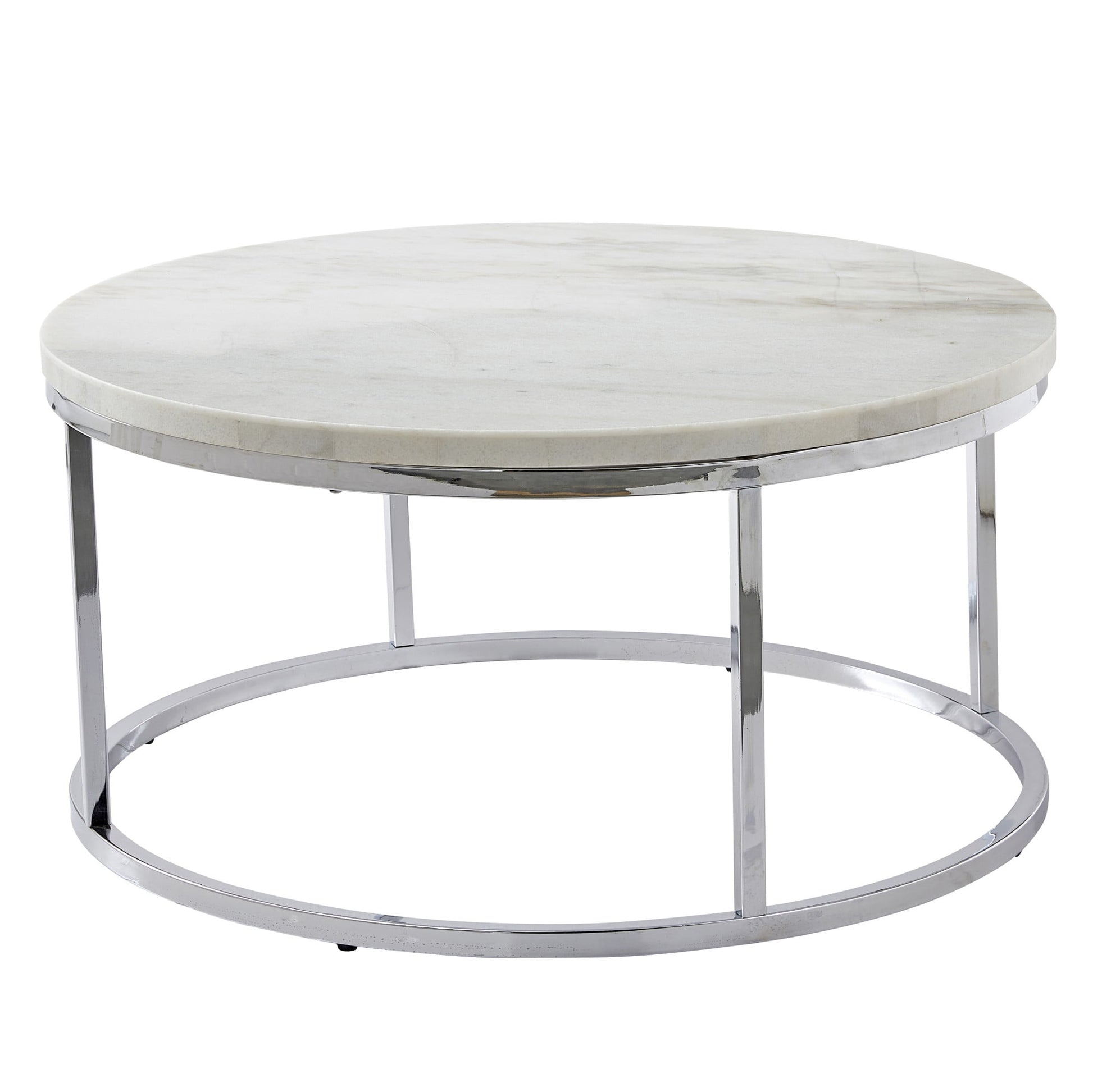 Steve Silver Echo Marble and Chrome Metal Round Coffee Table, White