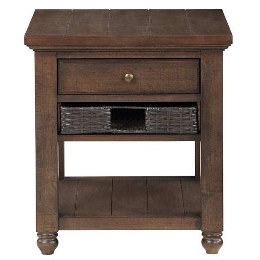 Steve Silver Oliver Traditional Square End Table with 1 Drawer, Burnished Chestnut
