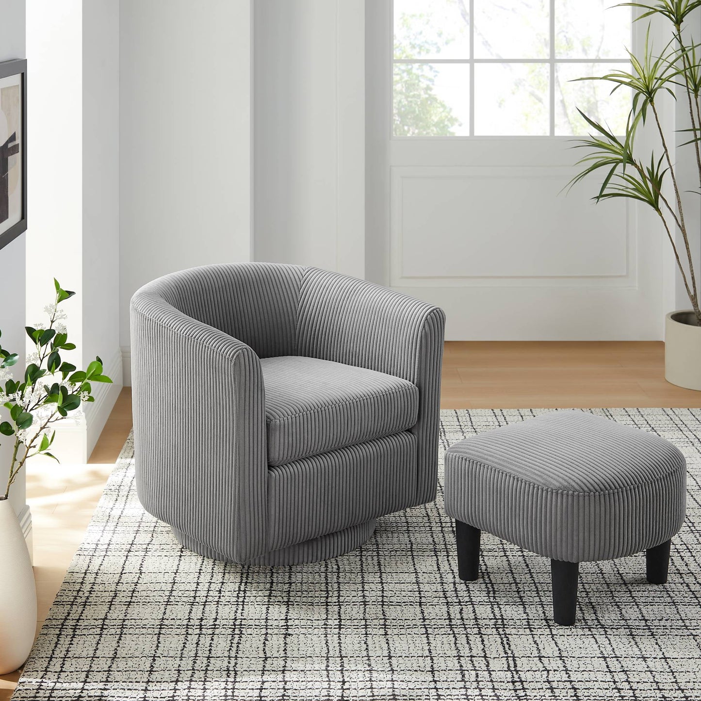 Swivel Accent Barrel Chair With Ottoman, Modern Comfy Accent Chair Bedroom Lounge Arm Chair For Living Room, Grey