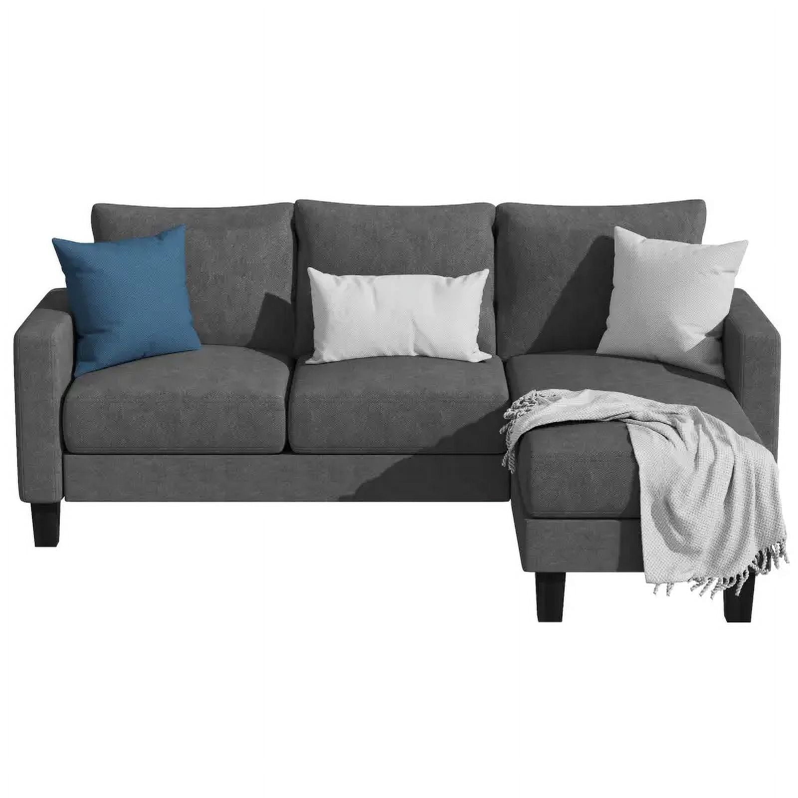 Vineego Convertible Sectional Sofa Couch, 3 Seat L-Shaped Sofa,Dark Gray