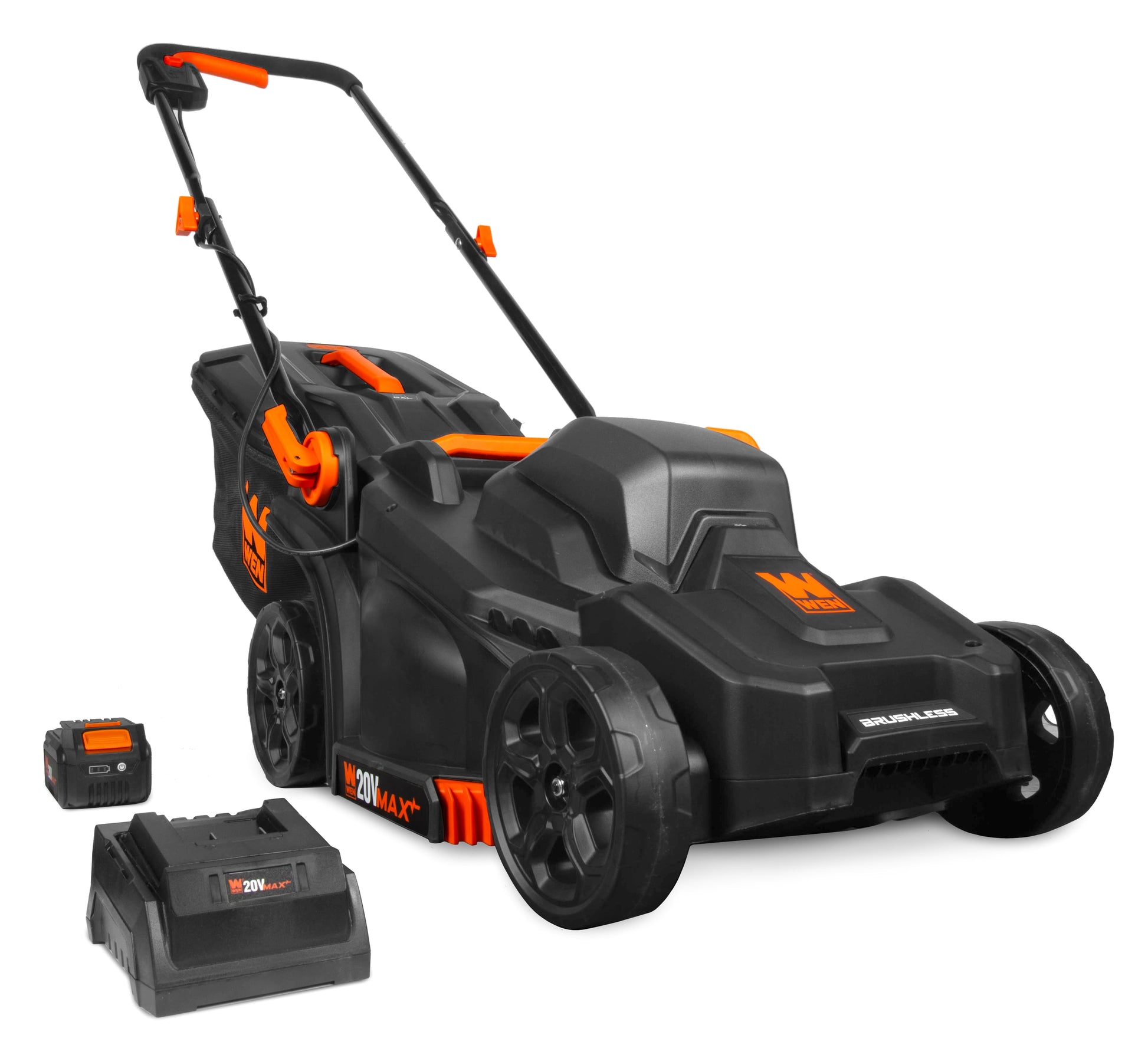 WEN 20V Max 15-Inch Cordless Brushless Lawn Mower with 5Ah Battery and Charger