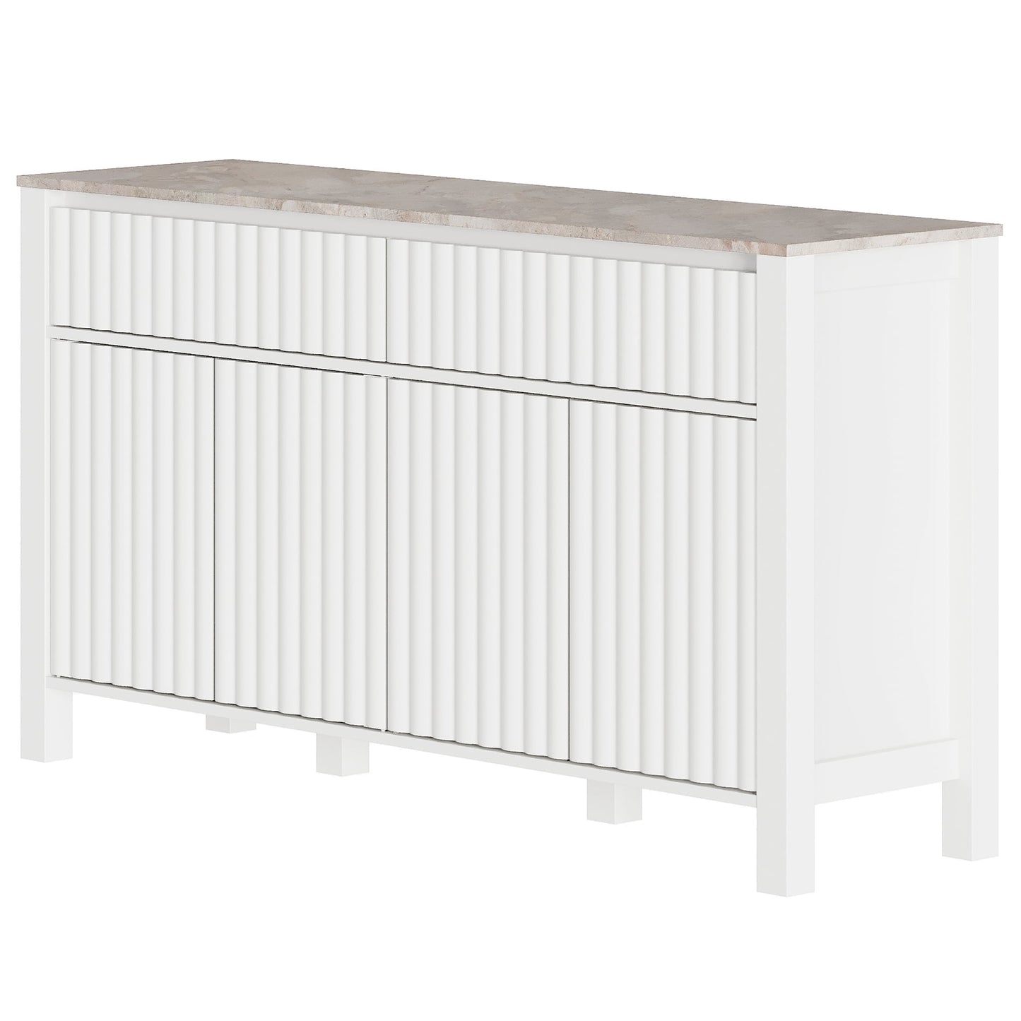 White Sideboard TV Stand for TVs up to 65 inch, Modern Entertainment Center with Adjustable Shelves for Living Room, 57 inch