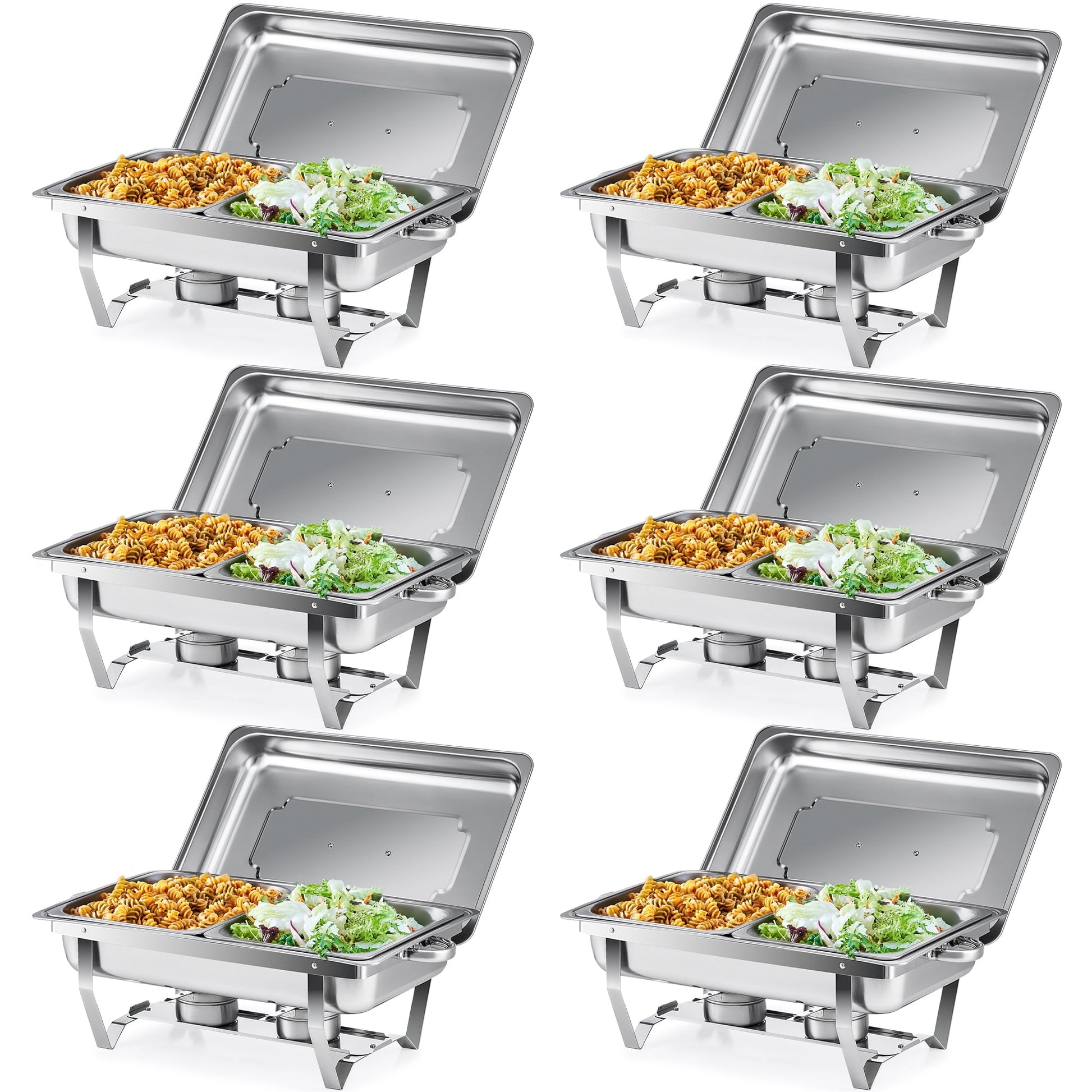 Wilprep 6-Pack Chafing Dish Buffet Set, 8Qt Stainless Steel Foldable Catering Food Warmer Half Size Food Pan