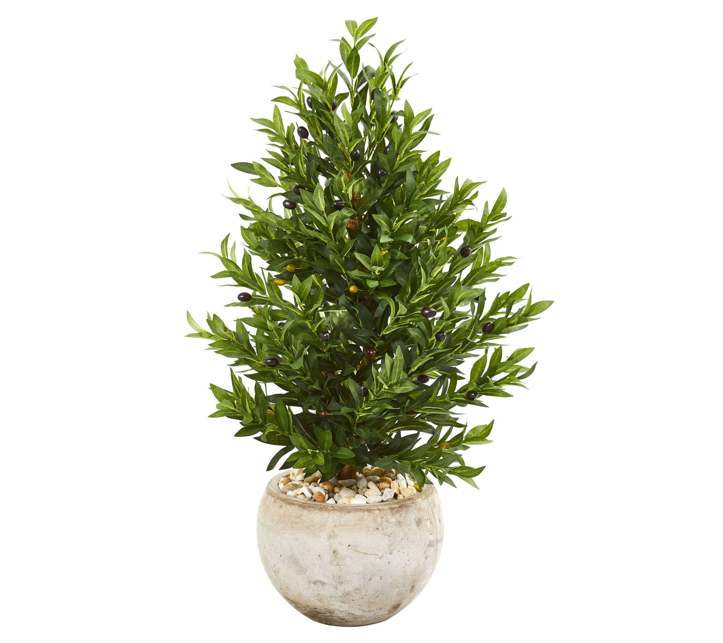 3' Olive Cone Topiary in Sand Stone Planter UV Resistant