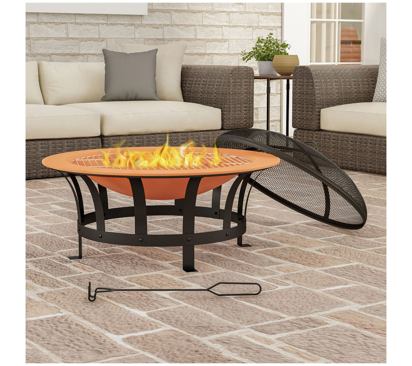 30" Outdoor Deep Fire Pit with Grilling Grate