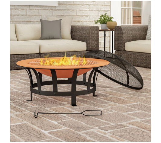 30" Outdoor Deep Fire Pit with Grilling Grate