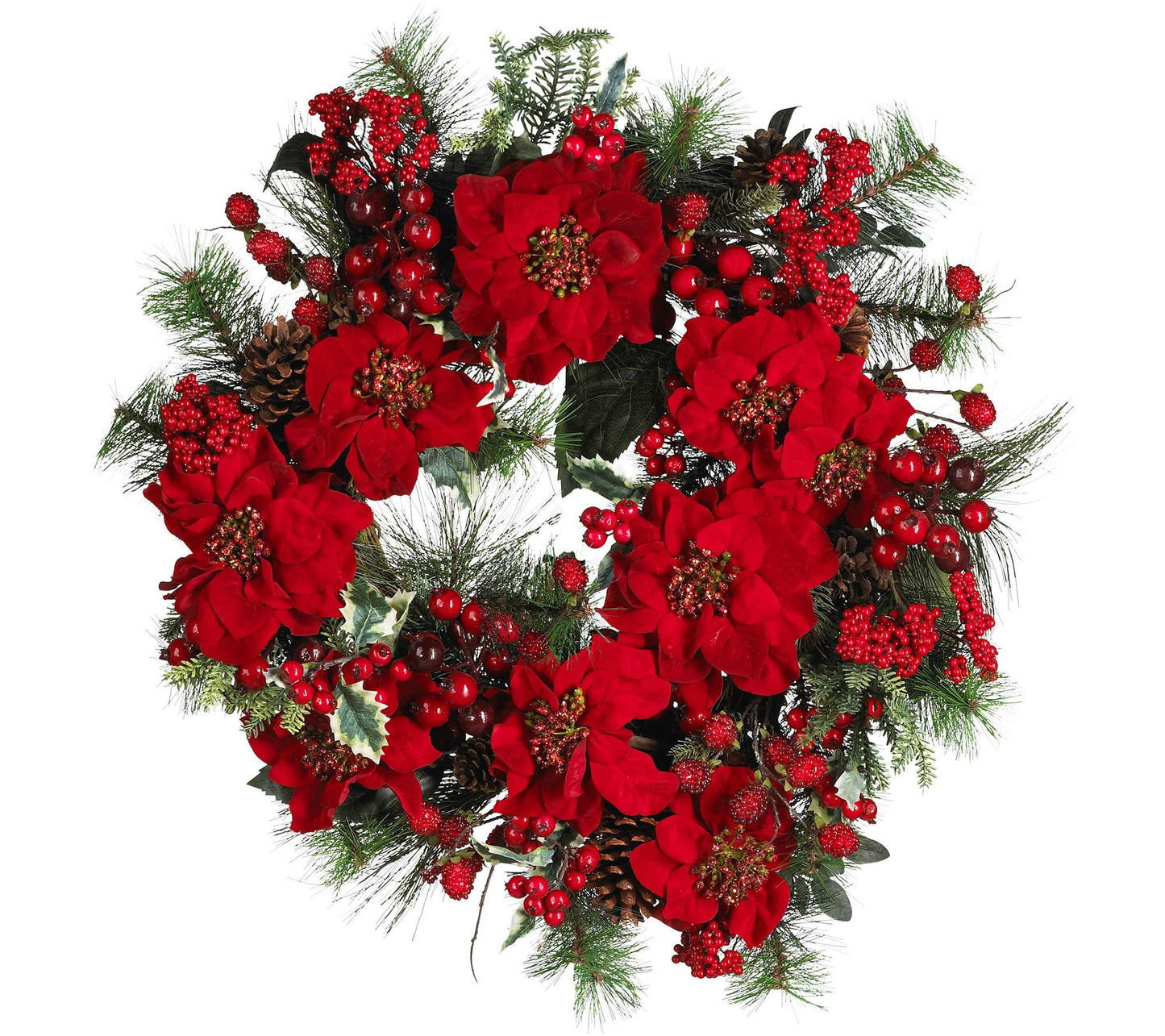 24" Poinsettia Wreath by Nearly Natural