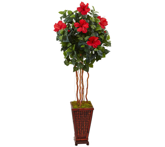5' Hibiscus Tree in Decorated Planter by NearlyNatural