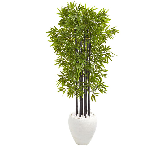 5' Bamboo Tree in White Planter by Nearly Natural