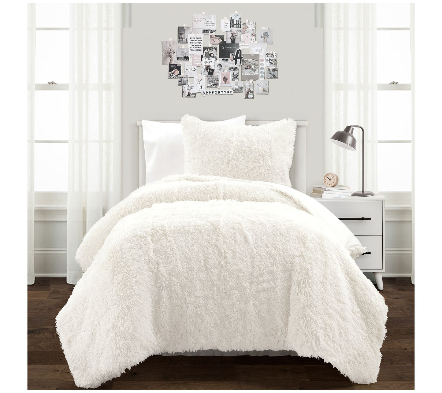 Emma Faux Fur Oversized Comforter Set Twin XL bLush Decor