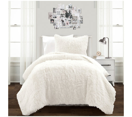 Emma Faux Fur Oversized Comforter Set Twin XL bLush Decor
