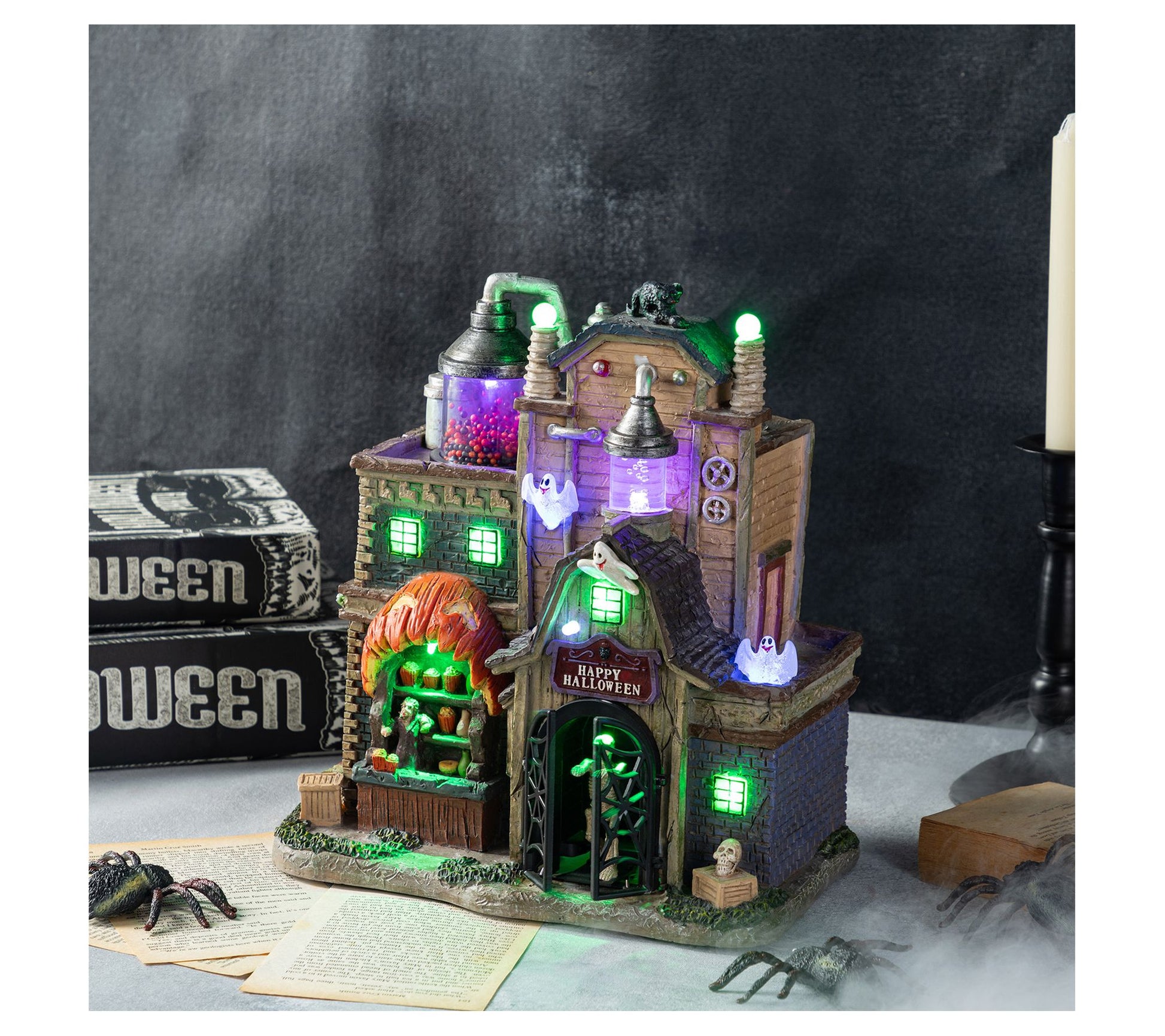 Glitzhome 11"H Lighted Resin Halloween HauntedHouse Village