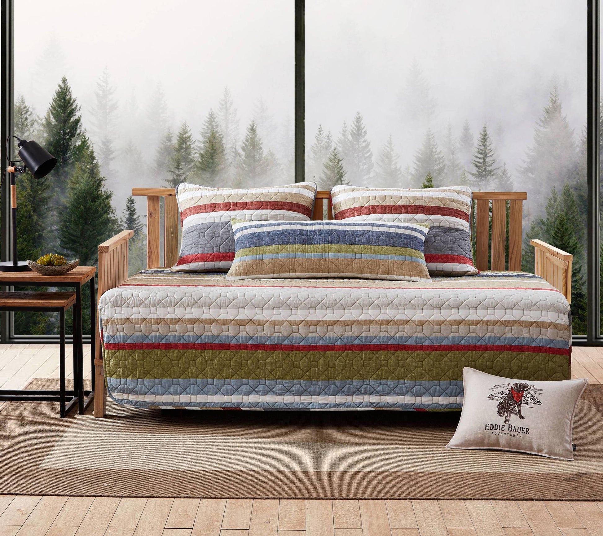 Eddie Bauer Salmon Ladder Khaki Cotton 39x75 Daybed Quilt Set