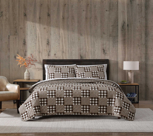 Eddie Bauer Gingham Patchwork Brown King QuiltSet