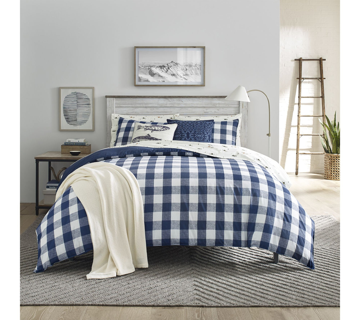 Eddie Bauer Lakehouse Plaid Blue Cotton King Comforter Set