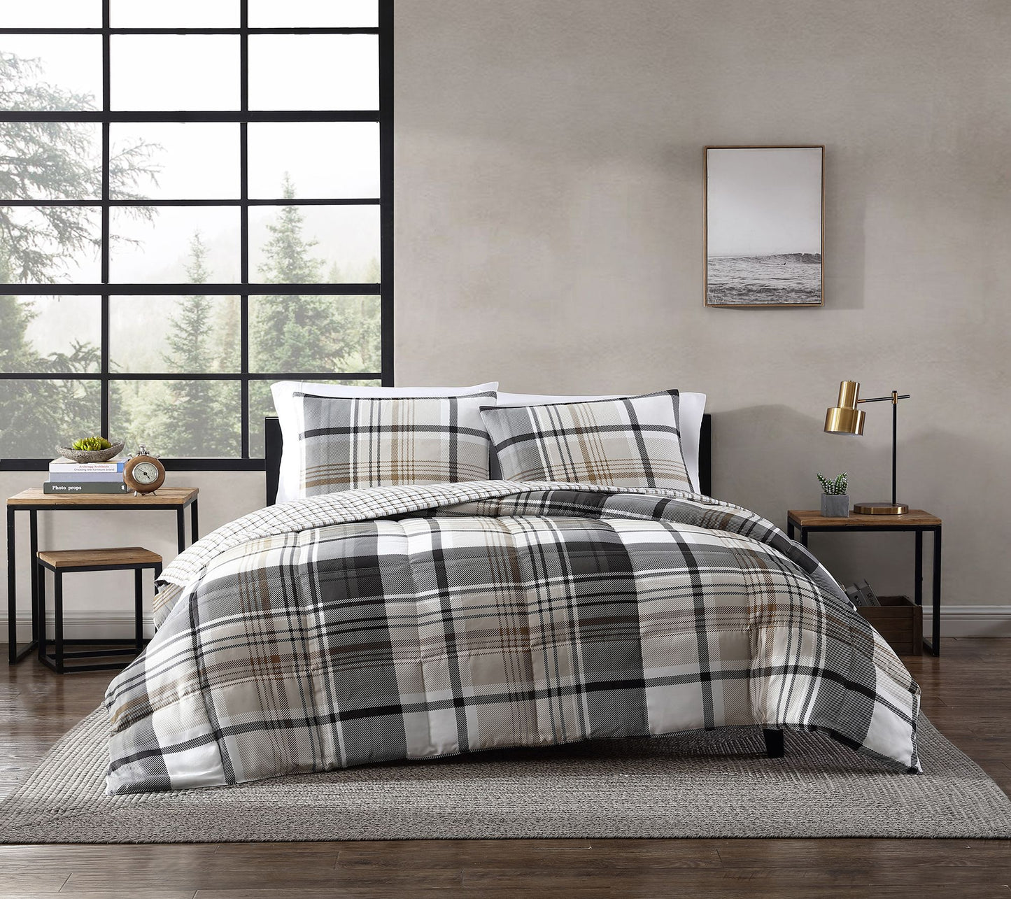 Eddie Bauer Normandy Plaid Beige King ComforterSet