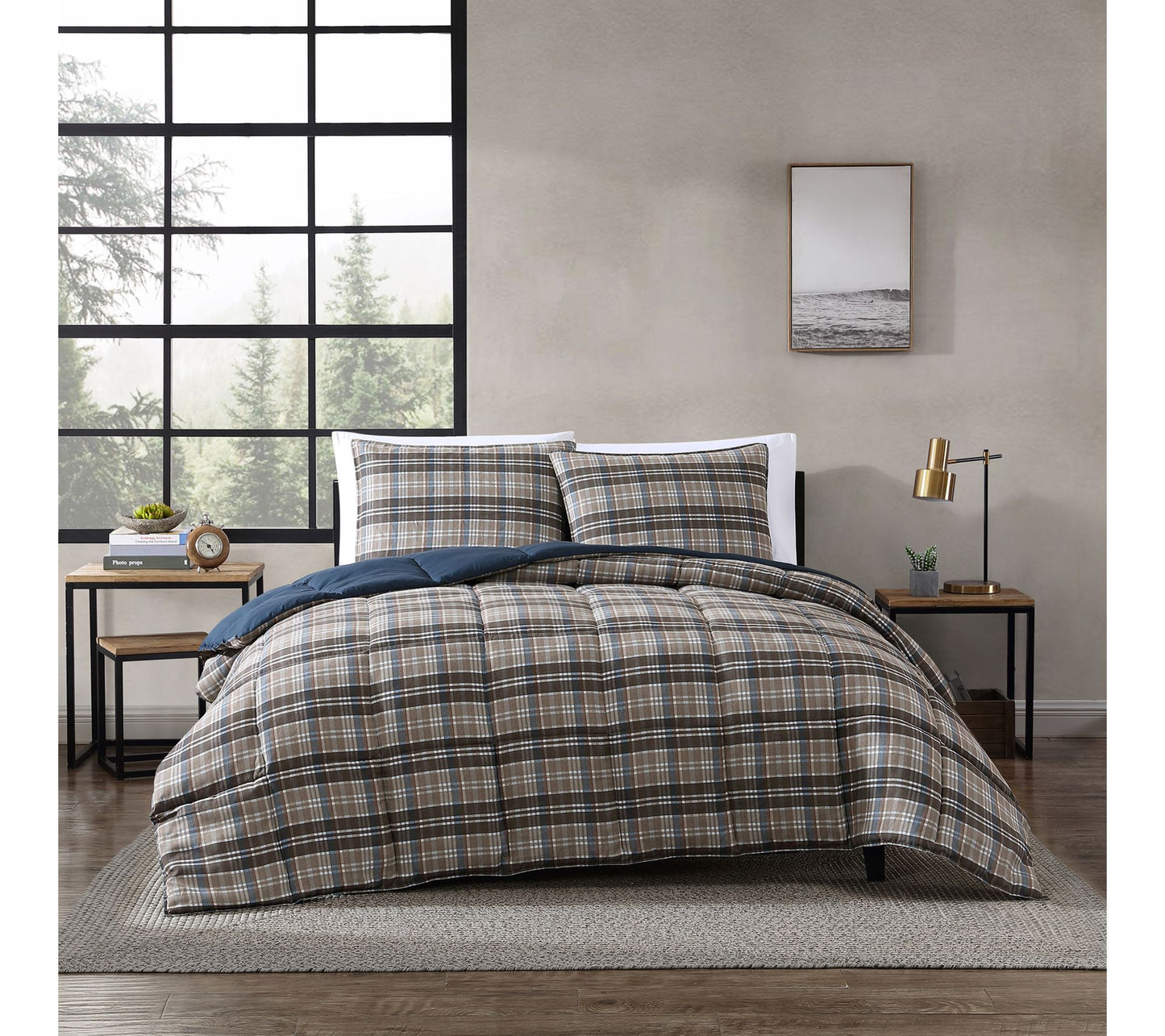 Eddie Bauer Rugged Plaid Beige King Comforter Set