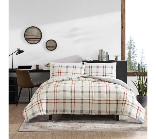 Eddie Bauer Portage Bay Red Cotton King Duvet Cover Set