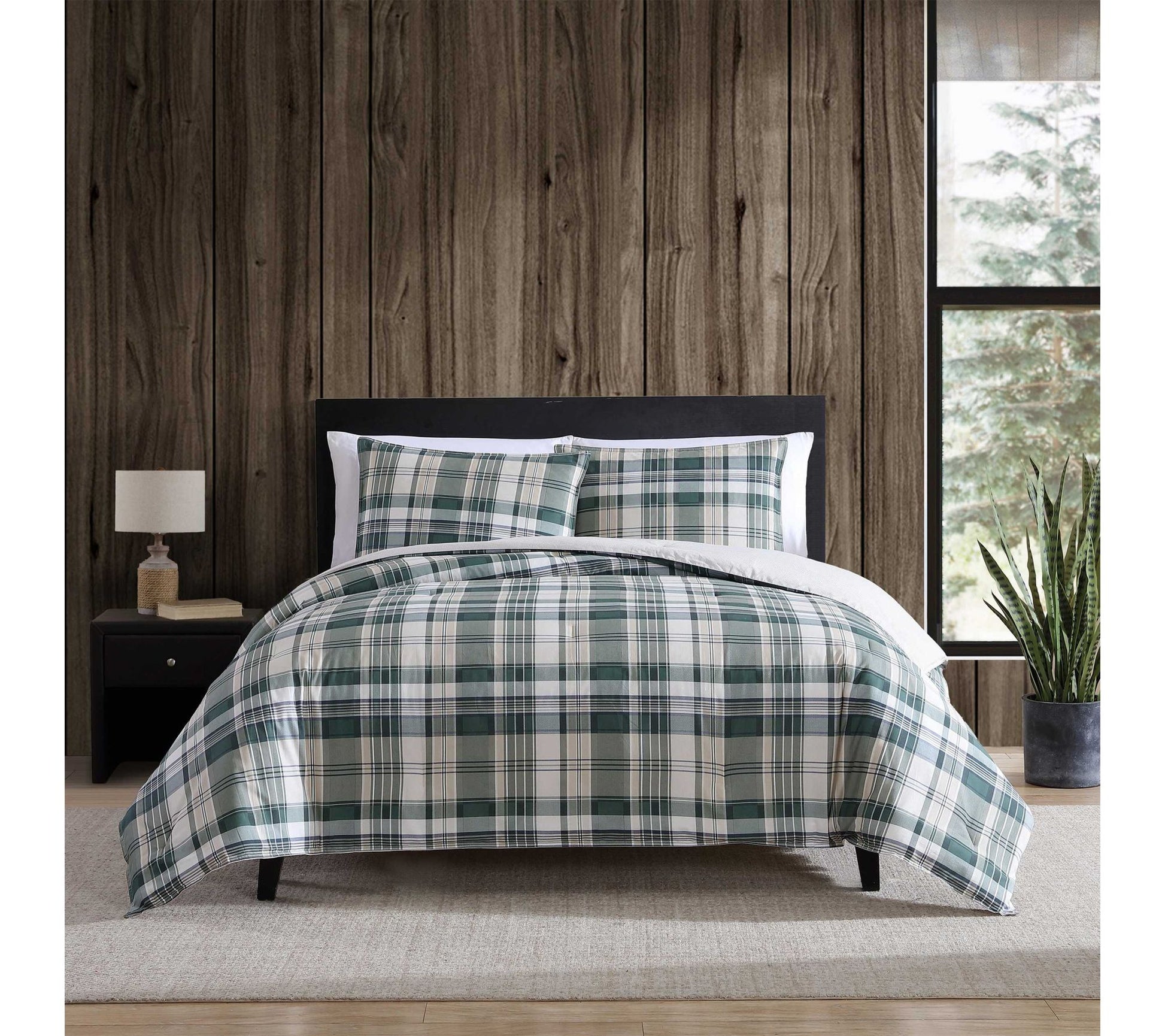 Eddie Bauer Timbers Plaid Green King Duvet Cover Set